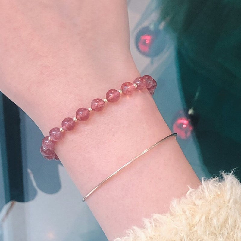 Natural Strawberry Crystal Girl Heart Bracelet 7mm DIY Model with Moonstone Crystal Bracelet - Touch Bling