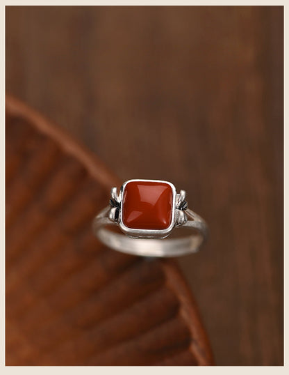 925 Silver Small Square Nanhong Ring (Women's)