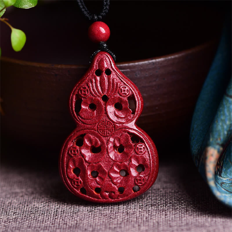 Colgante de collar con bendición de cinabrio natural con forma de calabaza del zodiaco chino Yin Yang de Buda sonriente con piedras de Buda 