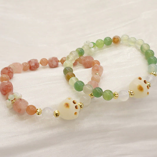 Pulsera de soporte con piedras de Buda, ágata verde, piedra solar, ojo de gato, semilla de Bodhi y pata de gato