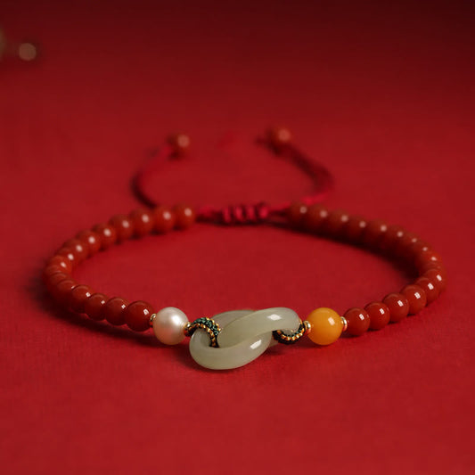 Pulsera de confianza con doble hebilla de paz y jade hetiano de ágata roja natural de Buda