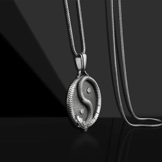 Collar con colgante de piedra de Buda de estaño puro con la fuerza del dragón Yin Yang y la suerte 