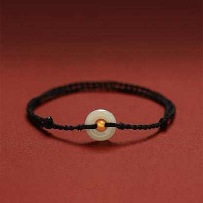 Pulsera trenzada de jade hetian con cuentas de oro 999 y piedras de Buda, con hebilla de paz y abundancia. 