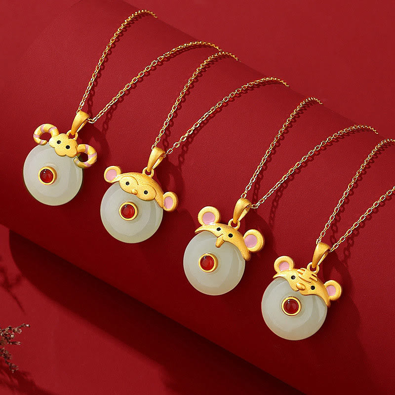 Collar con colgante de ágata roja y jade hetiano de Buda en plata de ley 925 con protección de la suerte del año del dragón y el zodiaco chino. 