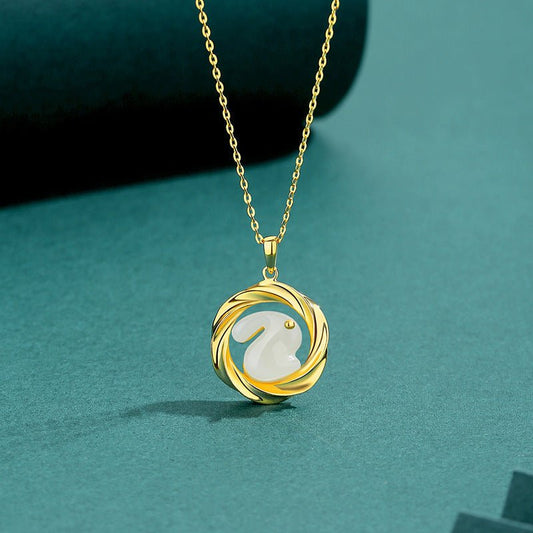 22k Gold Lucky Rabbit Jade Necklace