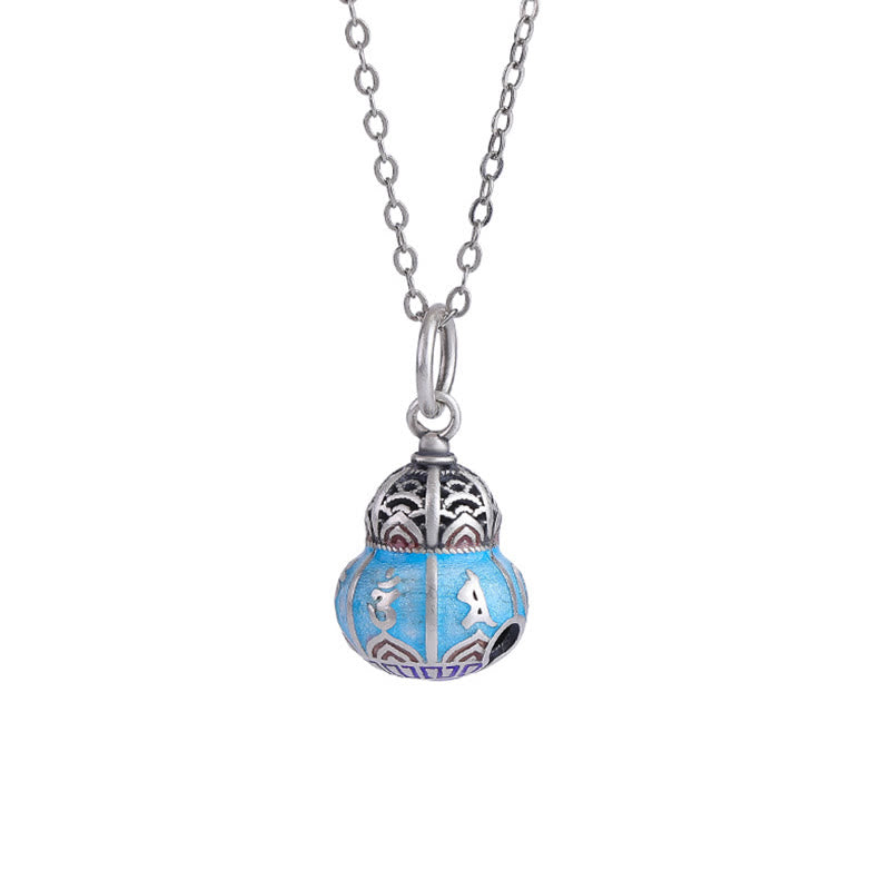Collar con colgante de sabiduría con diseño de calabaza grabada Om Mani Padme Hum en plata de ley 999 y piedras de Buda