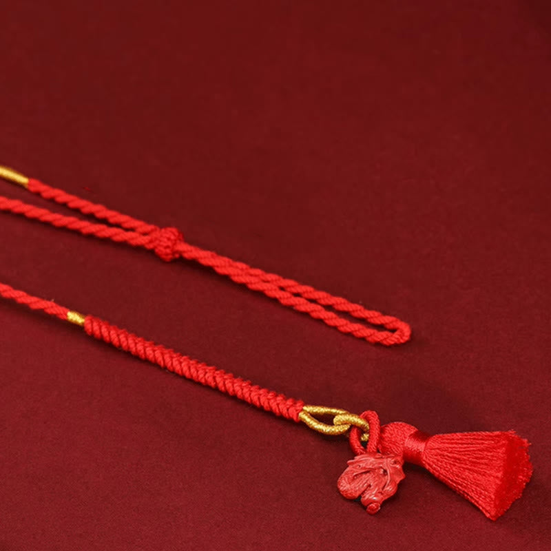 Cadena para el vientre de hilo rojo con bendición de dragón y cinabrio natural de piedras de Buda