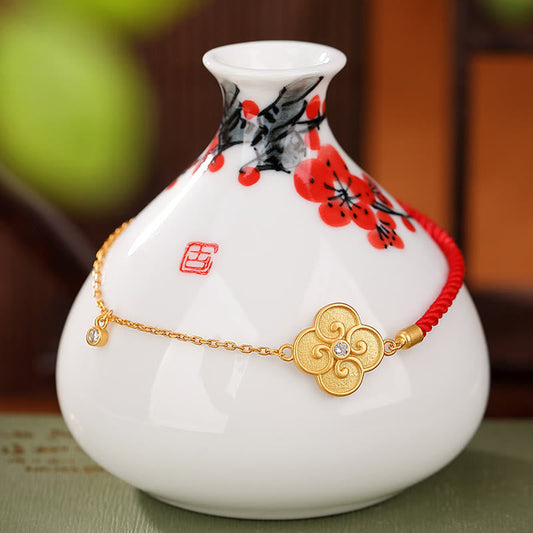 Pulsera de la suerte con trébol de cuatro hojas y circonitas de Buddha Stones, bañada en plata de ley 925