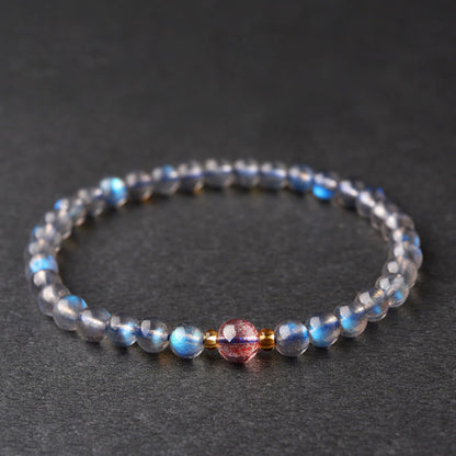 Pulsera de piedras de Buda con piedra lunar, cristal rosa y cinabrio, con propiedades curativas positivas 