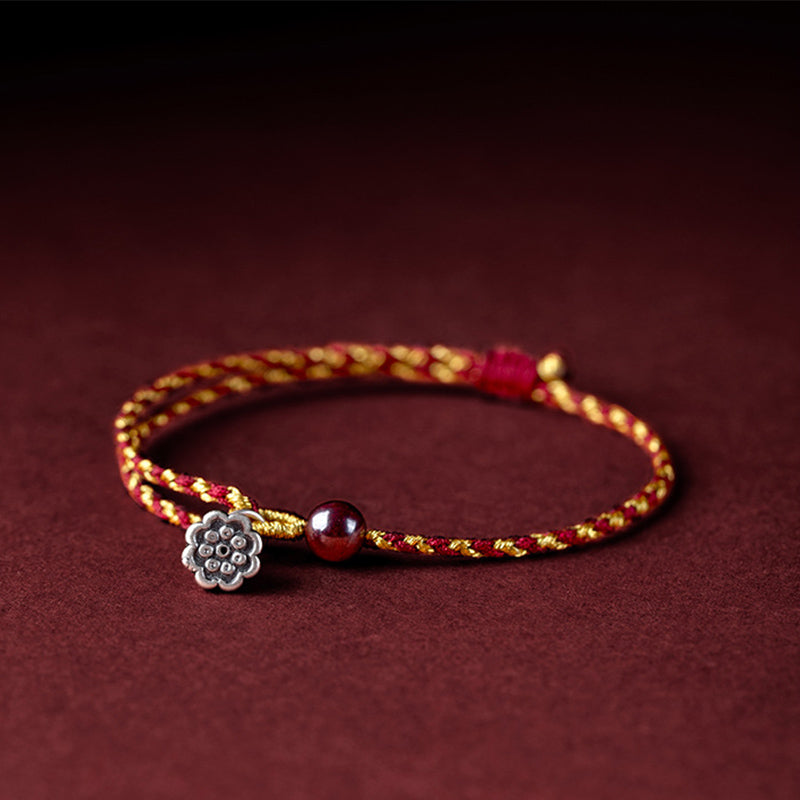 Pulsera trenzada con dije de paz y alegría de loto, hecha a mano con piedras de Buda y cuerda de oro rojo 