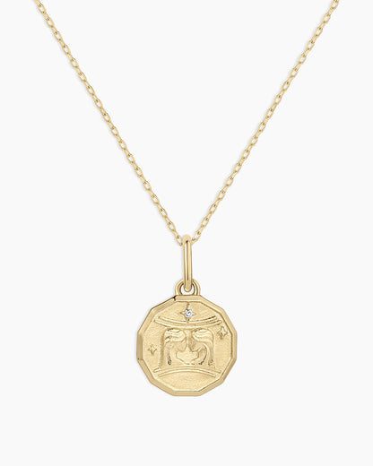 Diamond Zodiac Coin Charm Necklace