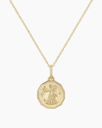 Diamond Zodiac Coin Charm Necklace
