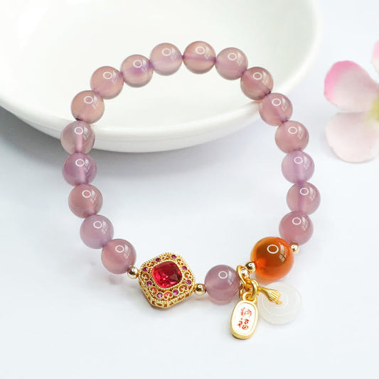 Buddha Stones Natürlicher lila Chalcedon Candy Achat Peace Buckle Harmony Lucky Fortune Charm Armband