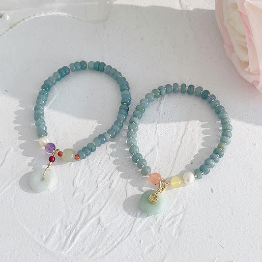 Pulsera de la suerte PiXiu con piedras de Buda, jade hetiano natural, perla, hebilla de paz, personaje Fu, calabaza, bolsa de dinero, cuarzo fresa