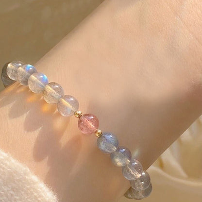 Pulsera de piedras de Buda con piedra lunar, cristal rosa y cinabrio, con propiedades curativas positivas 