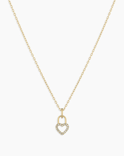 Diamond Heart Padlock Charm Necklace