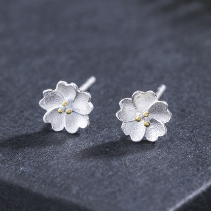 Buddha Stones 925 Sterling Silver Cherry Blossoms Floral Calm Stud Earrings