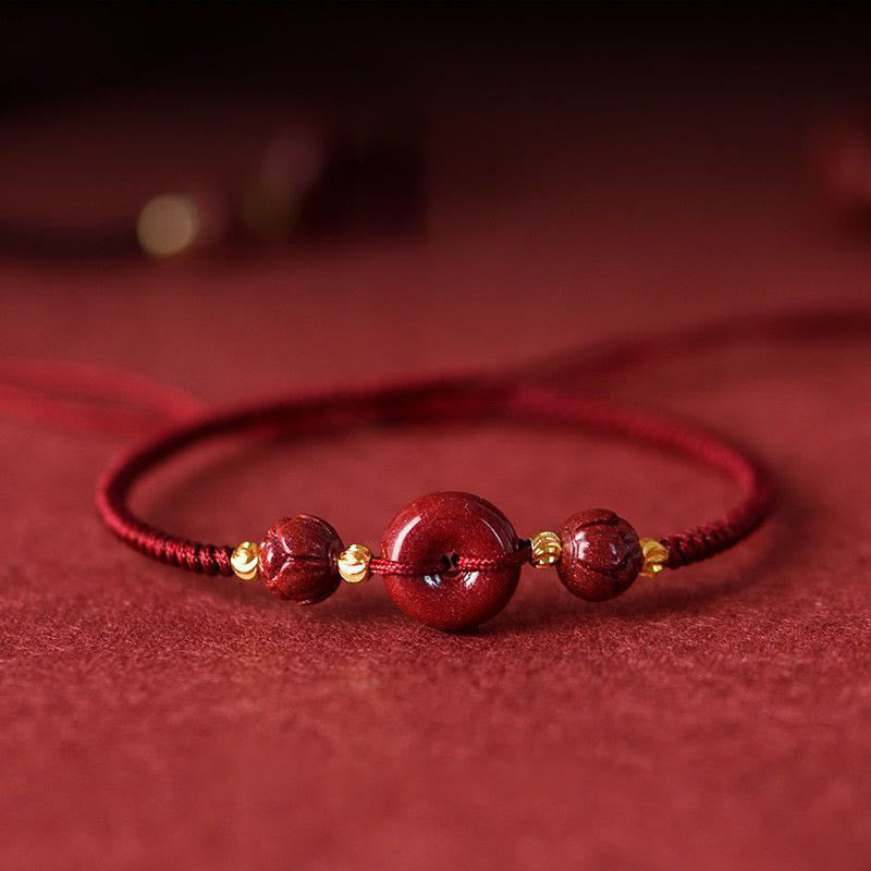 Pulsera trenzada con bendición de paz y cinabrio de loto hecha a mano con piedras de Buda