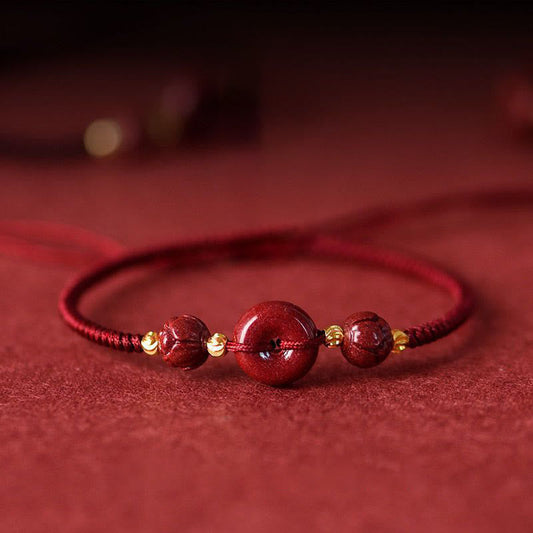 Buddha Stones Handgemachtes Lotus-Zinnober-Peace-Schnalle-Segen-Geflecht-Armband