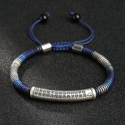 Pulsera trenzada de plata de ley 999 con piedras de Buda y sutra del corazón, hecha a mano