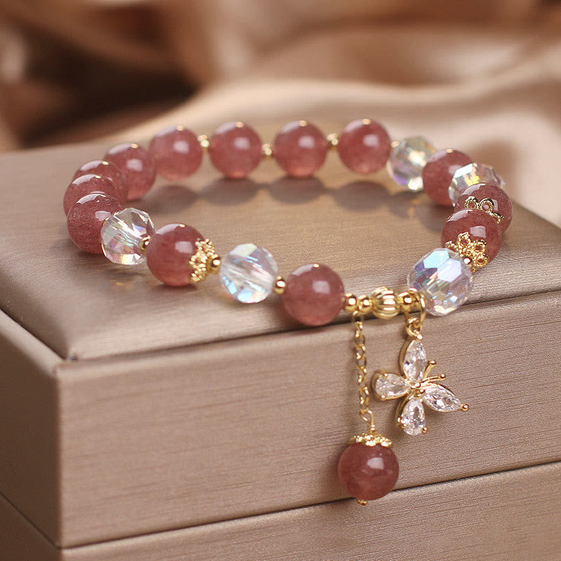 Pulsera con dije de mariposa curativa de cuarzo fresa natural de Buddha Stones 