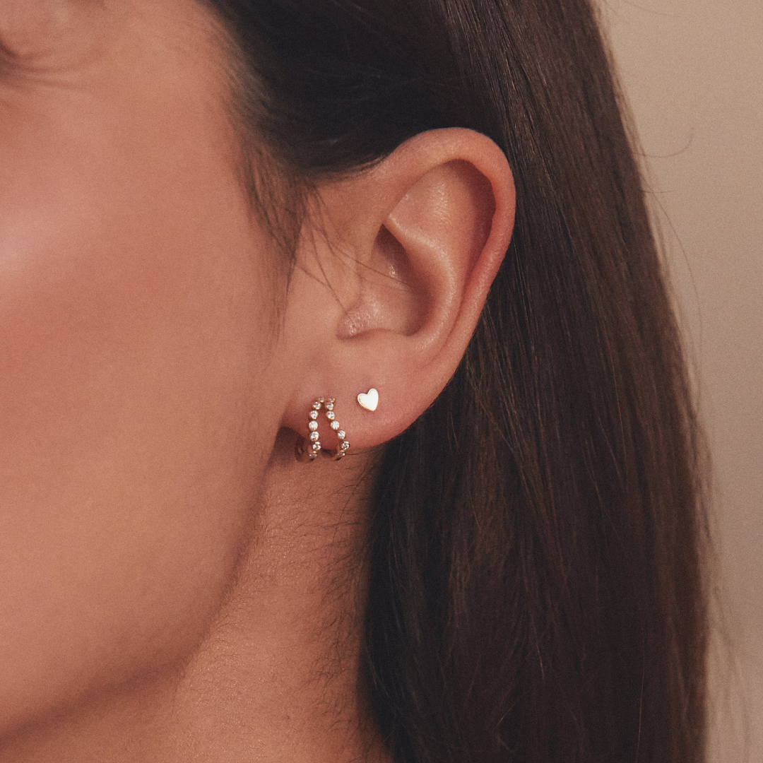 Silver Double Diamond Style Wave Huggie Hoops Earrings