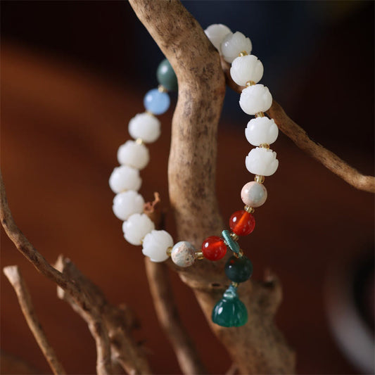 Pulsera de armonía y paz con cuentas de loto talladas con semillas de bodhi y piedras de Buda