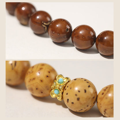 Pulsera de doble vuelta con semillas de Bodhi de rata y oro púrpura tibetano natural con piedras de Buda