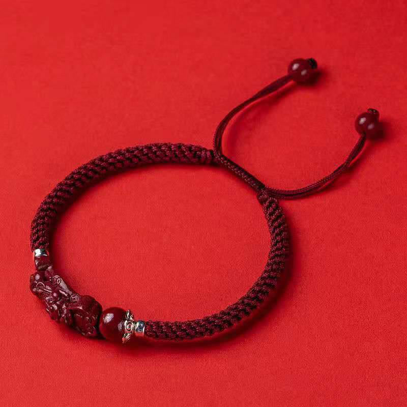 Pulsera trenzada de PiXiu Cinabrio para la Riqueza y la Suerte, hecha a mano con piedras de Buda 