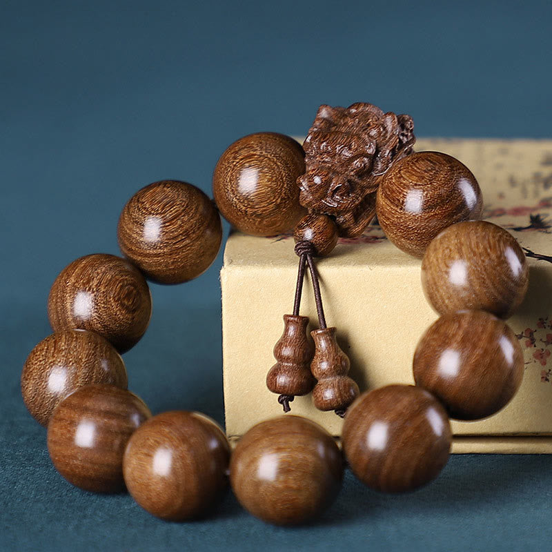 Pulsera de protección con piedras de Buda, palisandro, sándalo verde, hoja pequeña, sándalo rojo, agar y dragón tallado 
