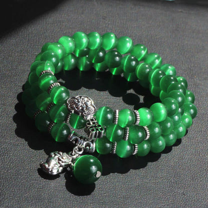 Pulsera triple vuelta con soporte PiXiu de ojo de gato y piedras de Buda