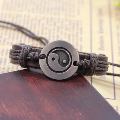 Buddha Stones Retro Yin Yang Leder Harmonie String Armband