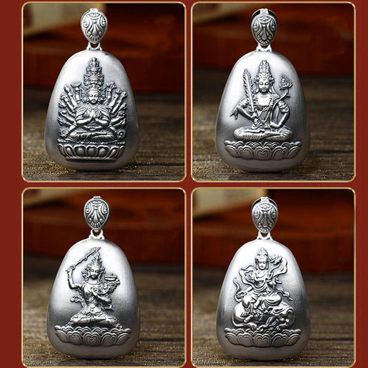 Collar con colgante de protección con piedras de Buda en plata de ley 999 con grabado del Sutra del Corazón de Buda Natal del Zodíaco Chino 