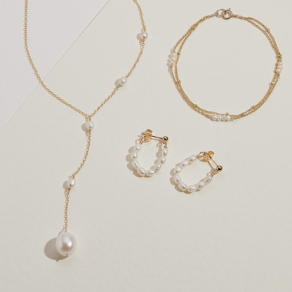 Solid White Gold Seed Pearl Hoop Earrings