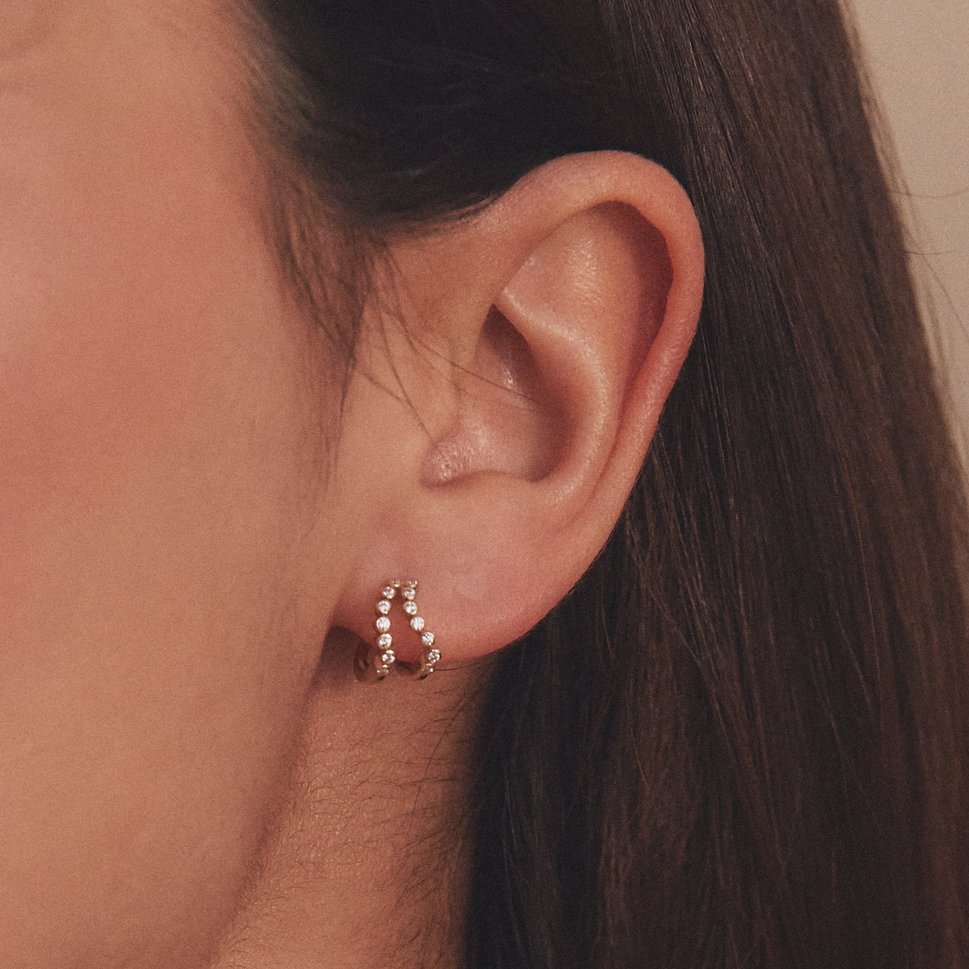 Gold Double Diamond Style Wave Huggie Hoops Earrings