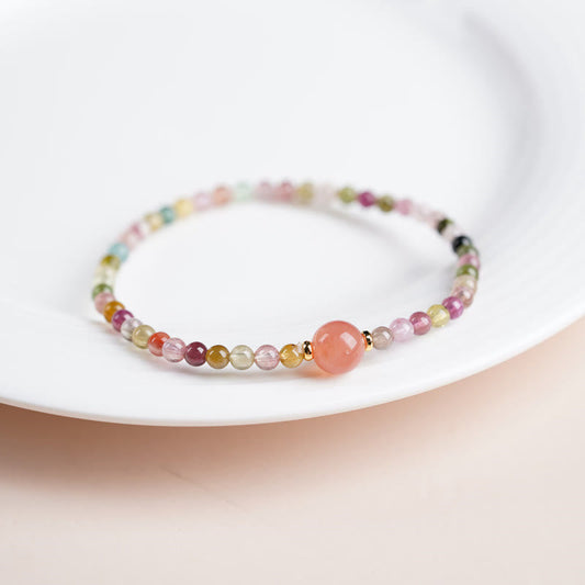 Pulsera con cuentas de ágata Yanyuan y turmalina natural en plata de ley 925 de Buddha Stones