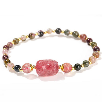 Pulsera curativa PiXiu de piedras de Buda, piedra lunar, cuarzo fresa y turmalina 