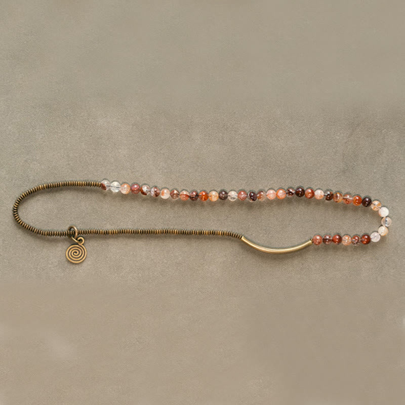 Pulsera de cobre con piedras de Buda, cuarzo hematoide rojo fantasma morado y cuarzo rutilado verde, amor y perdón 