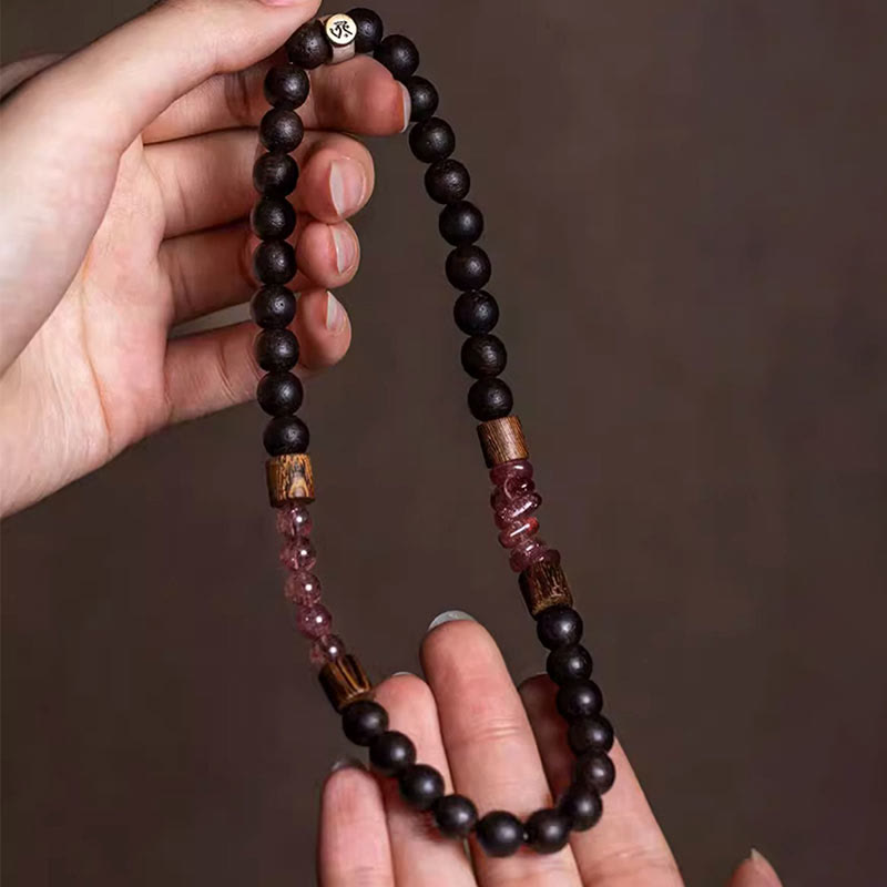 Pulsera de doble vuelta con piedras de Buda en plata de ley 925, con el zodíaco chino, Buda natal, madera de agar y cuarzo fresa.