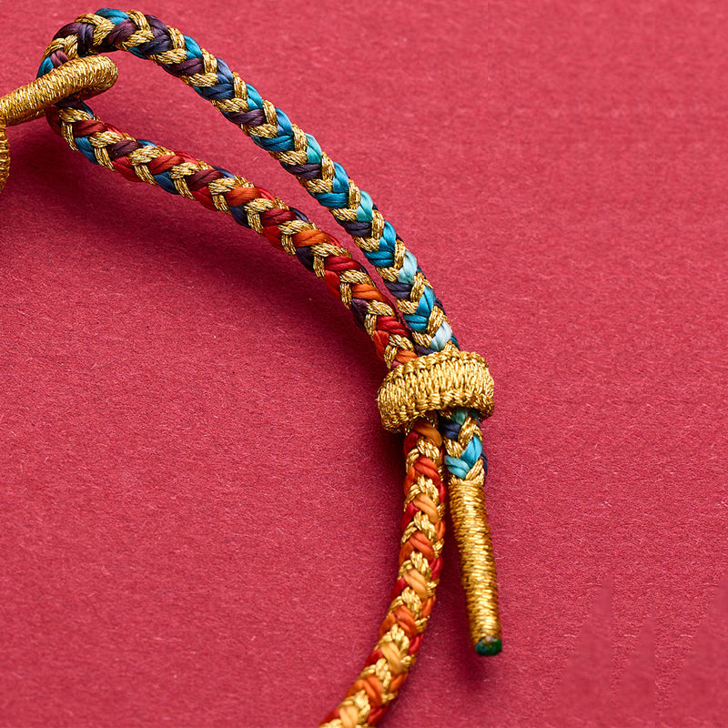 Buddha Stones Year of the Dragon Koi Fish Mahjong Dice Peach Blossoms Copper Coin Luck Braided Bracelet