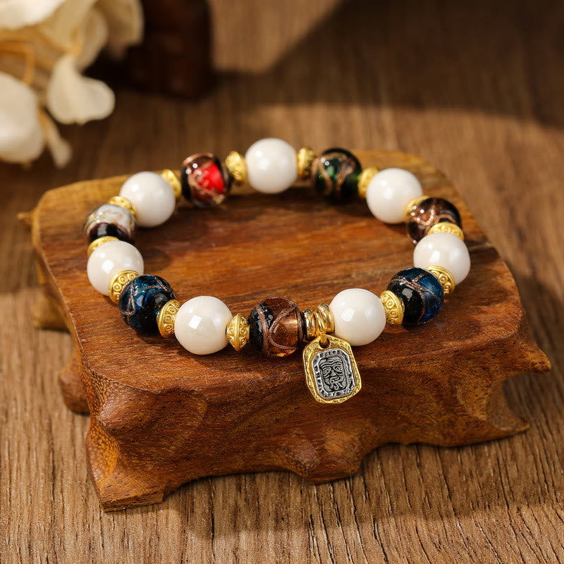 Pulsera de protección con cuentas de porcelana, ceniza de incienso y vidrio Liuli, con amuleto tibetano Zakiram, diosa de la riqueza