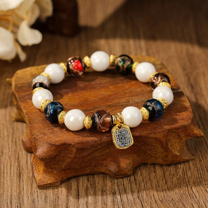 Pulsera de protección con cuentas de porcelana, ceniza de incienso y vidrio Liuli, con amuleto tibetano Zakiram, diosa de la riqueza