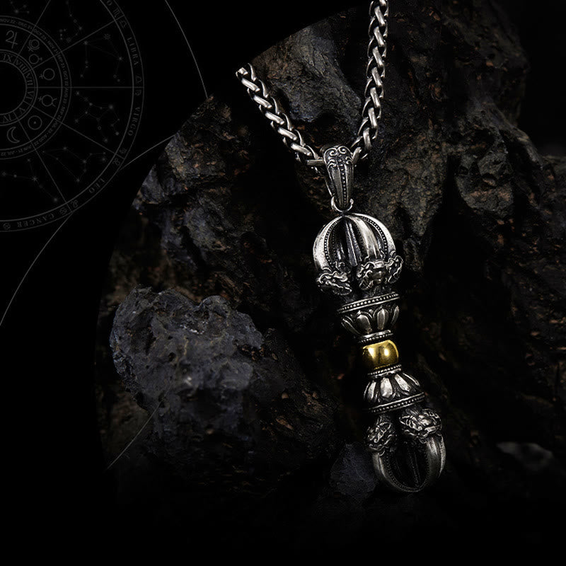 Collar con colgante de riqueza con diseño de Dorje Vajra tibetano y piedras de Buda 