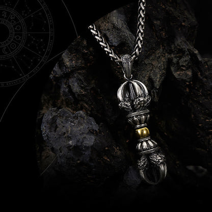 Collar con colgante de riqueza con diseño de Dorje Vajra tibetano y piedras de Buda 