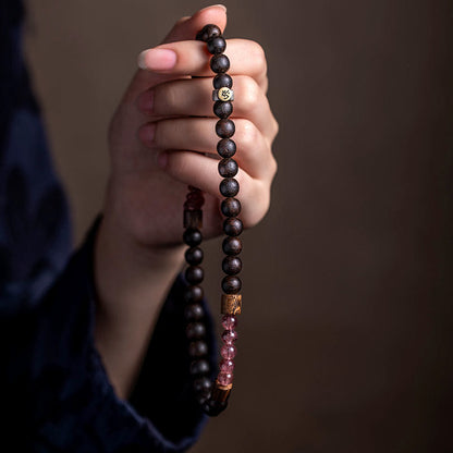 Pulsera de doble vuelta con piedras de Buda en plata de ley 925, con el zodíaco chino, Buda natal, madera de agar y cuarzo fresa.