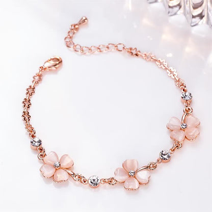 Pulsera de cadena de amor con trébol de cuatro hojas y cristales rosas de Buddha Stones