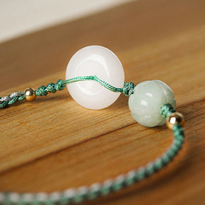 Pulsera trenzada con cuentas de calabaza y hebilla de paz de jade blanco y piedras de Buda para bendición de la suerte