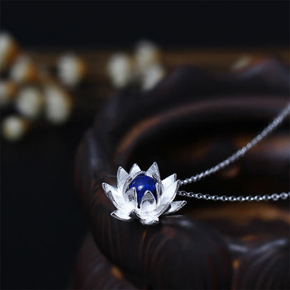 Collar con colgante de flor de loto y lazurita de plata de ley 925 con piedras de Buda para el autocuidado