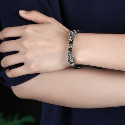 Buddha Stones 999 Sterling Silber Doppeldrache Glück Handgefertigtes geflochtenes Armband