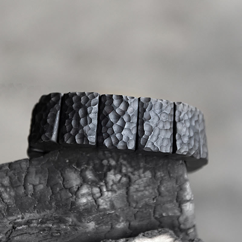Pulsera de pareja con textura de madera de ébano vintage y piedras de Buda 